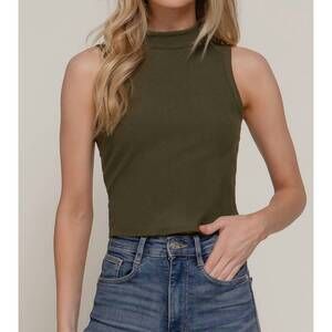 NEW ACTIVE BASIC mock neck brushed tank top in olive